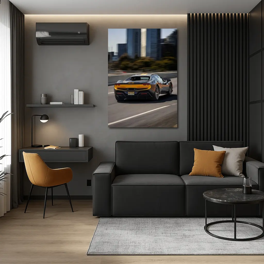Ferrari 296 GTB Speeding Through City Highway – Wall Art