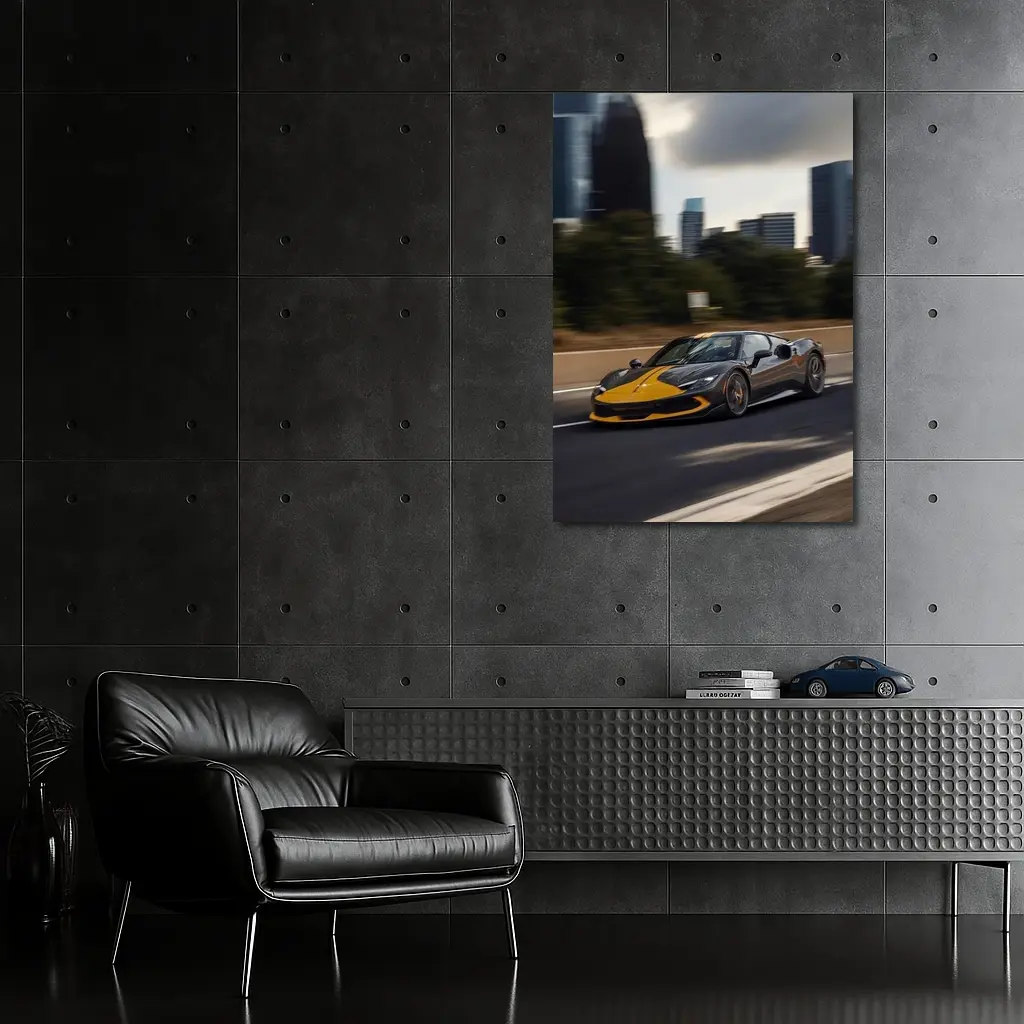 Ferrari 296 GTB Yellow Black City Speed – Wall Art