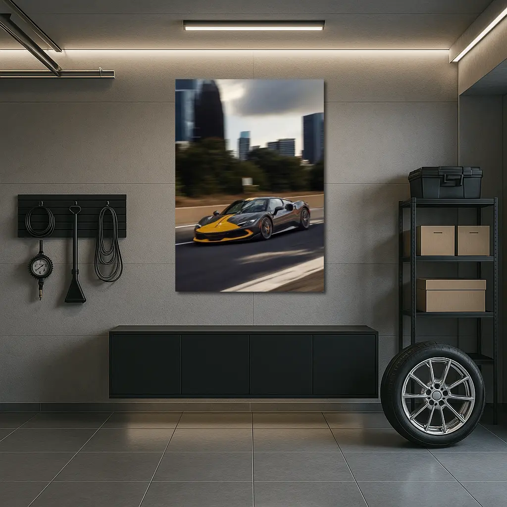 Ferrari 296 GTB Yellow Black City Speed – Wall Art