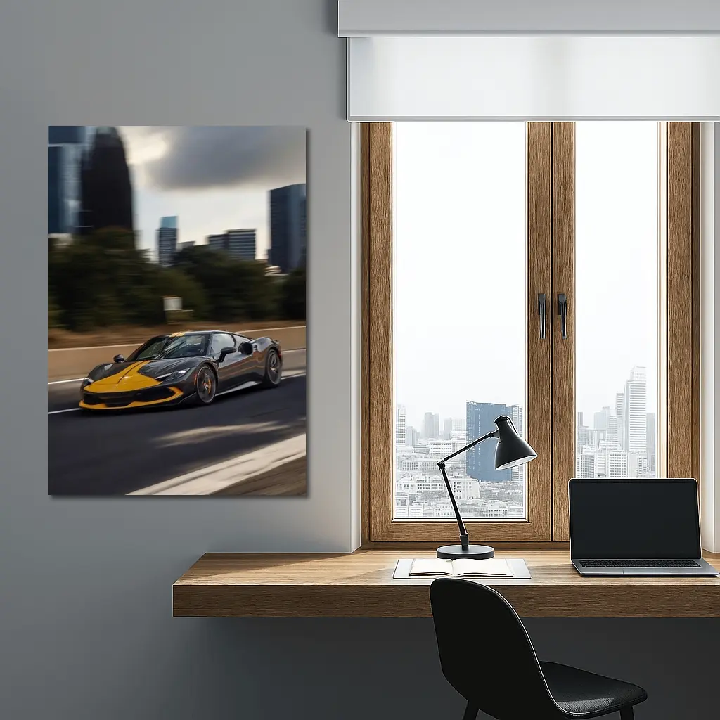 Ferrari 296 GTB Yellow Black City Speed – Wall Art