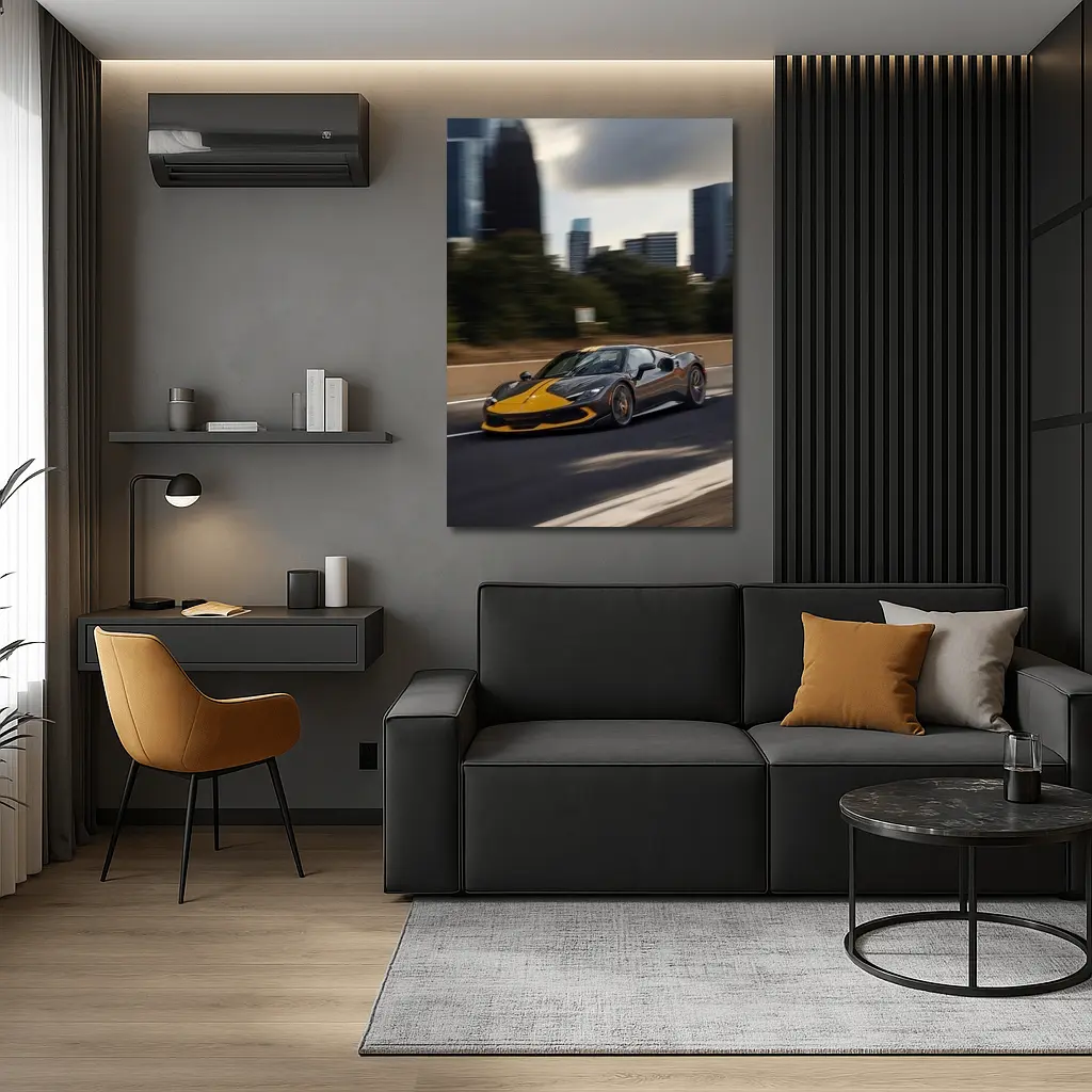 Ferrari 296 GTB Yellow Black City Speed – Wall Art