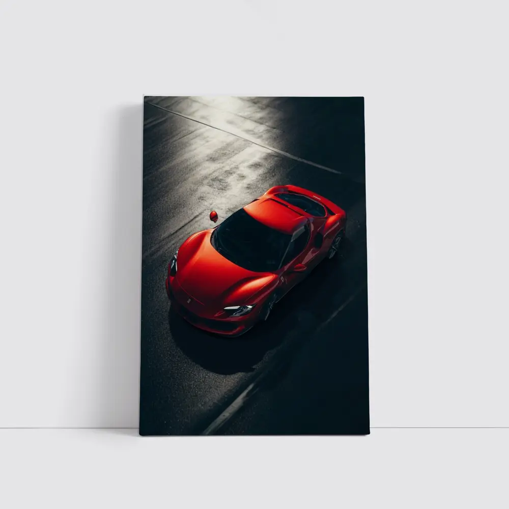 Ferrari 296 GTB Red on Dark Pavement – Wall Art