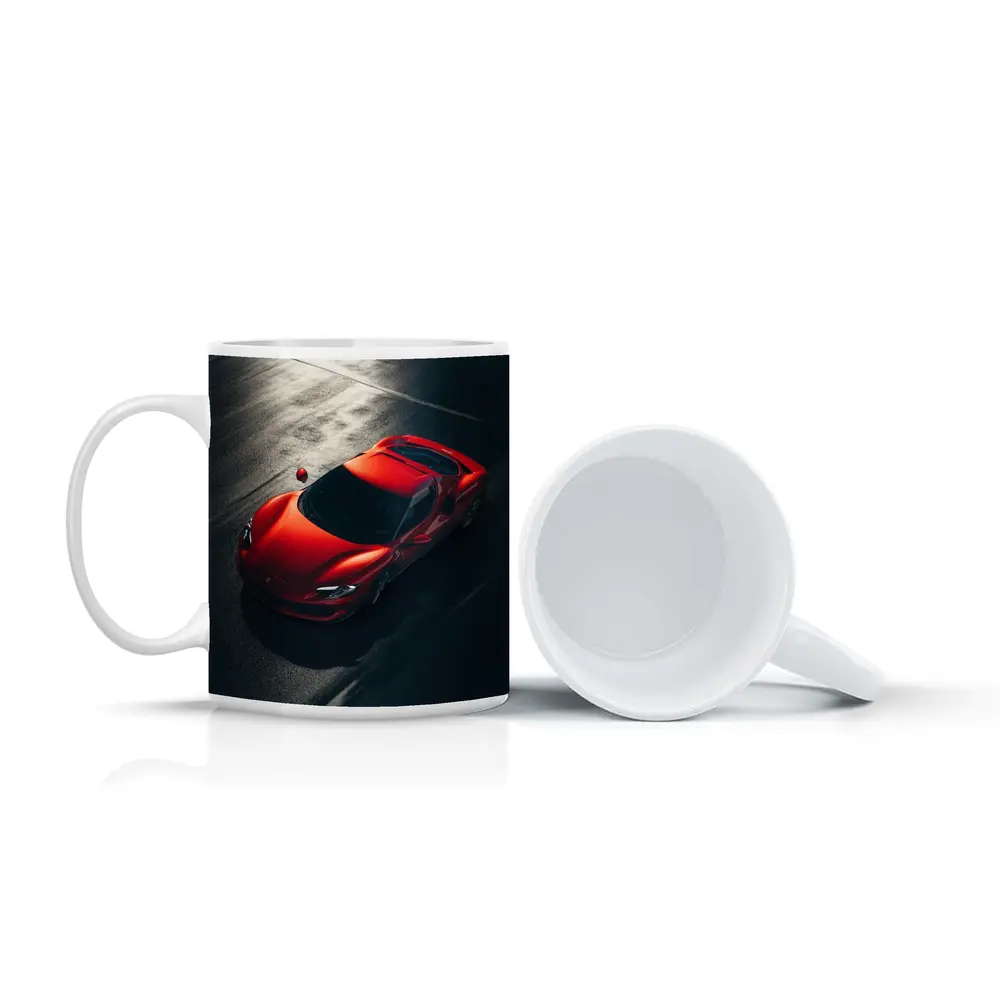 Ferrari 296 GTB Red on Dark Pavement – Mugs
