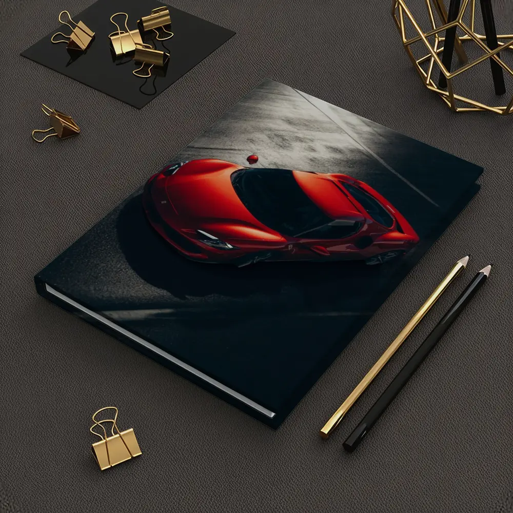 Ferrari 296 GTB Red on Dark Pavement – Notebooks