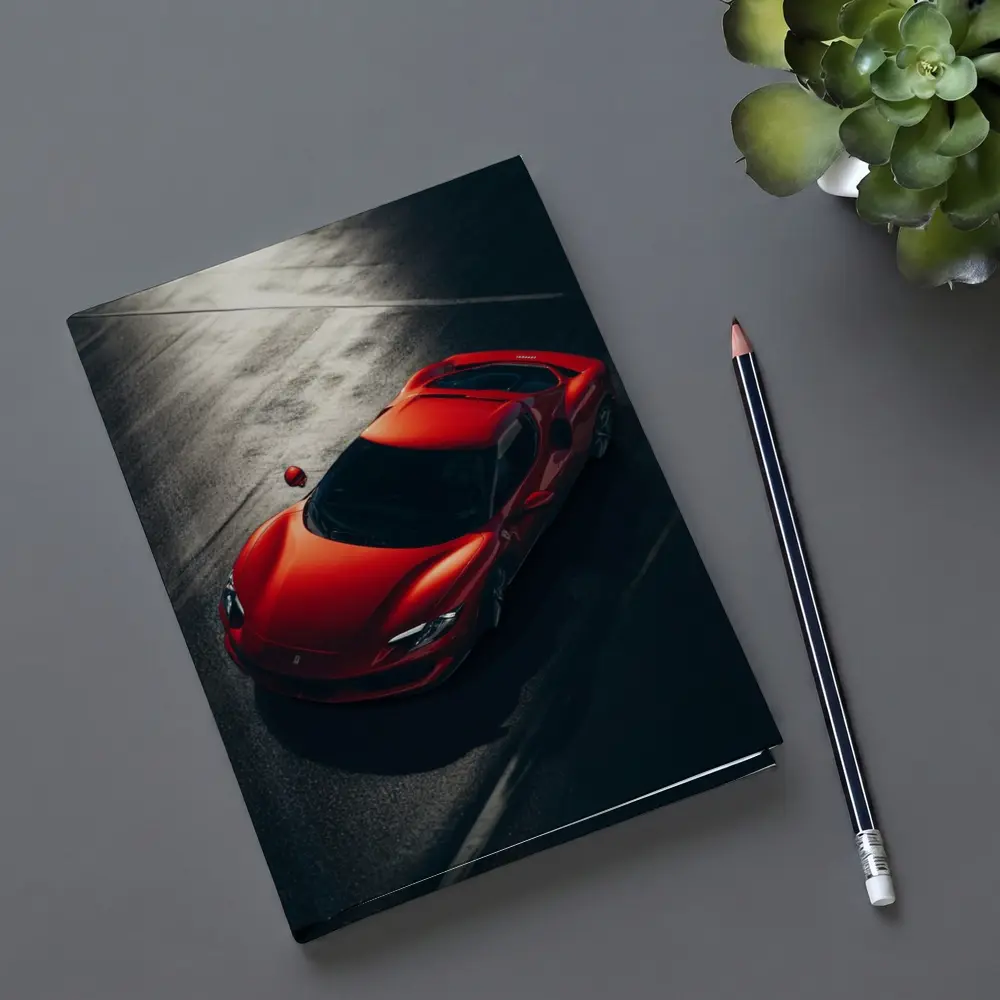 Ferrari 296 GTB Red on Dark Pavement – Notebooks