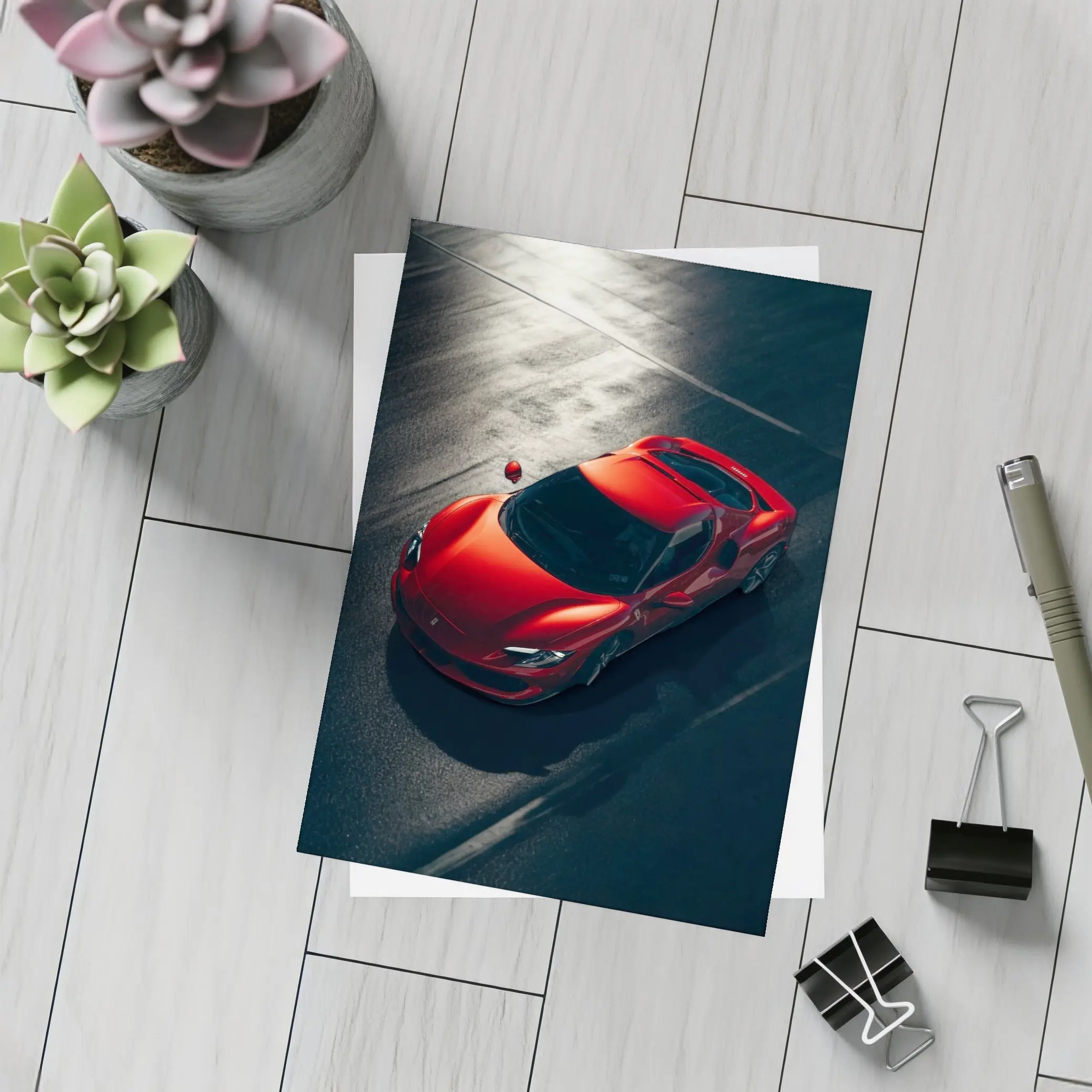 Ferrari 296 GTB Red on Dark Pavement – Postcards
