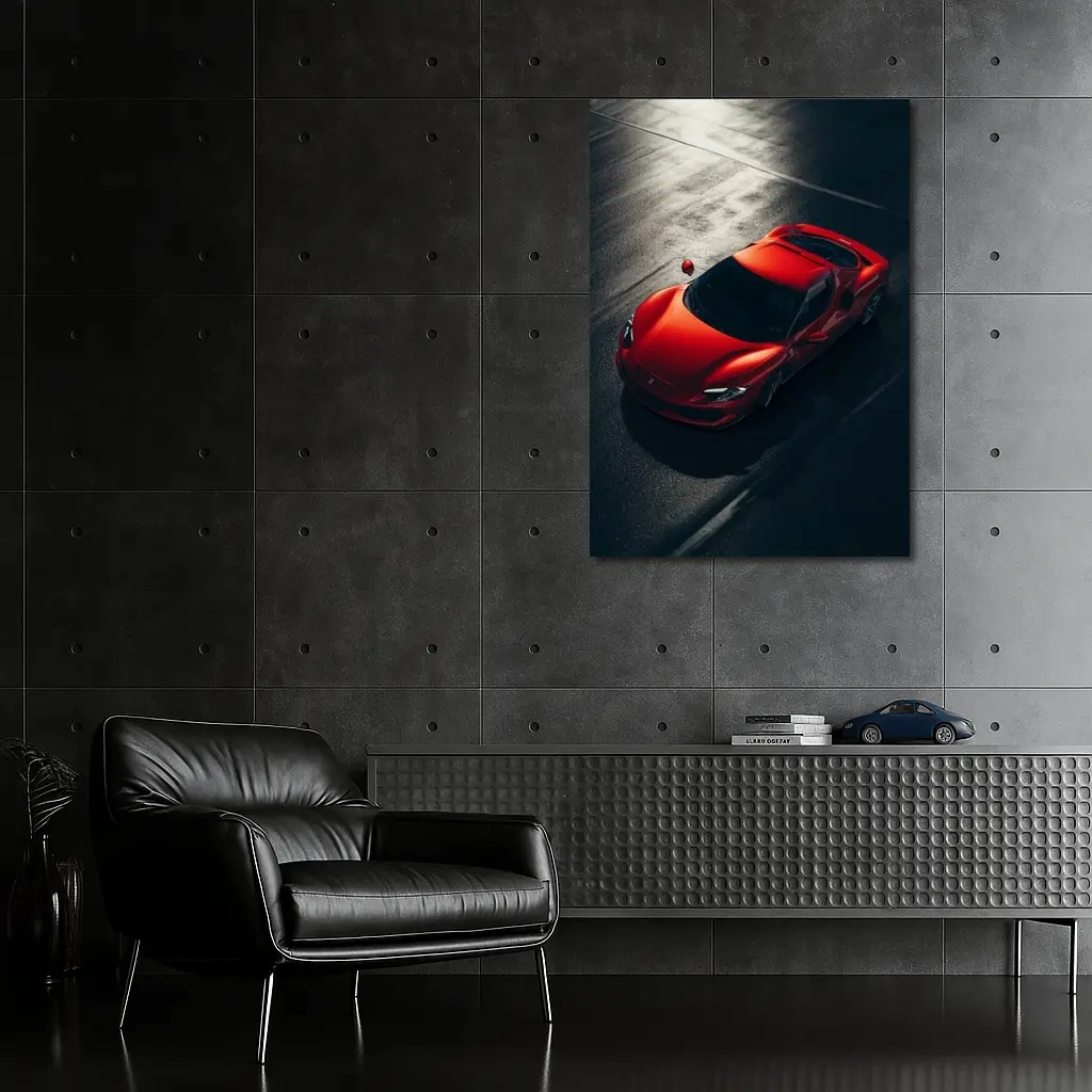 Ferrari 296 GTB Red on Dark Pavement – Wall Art