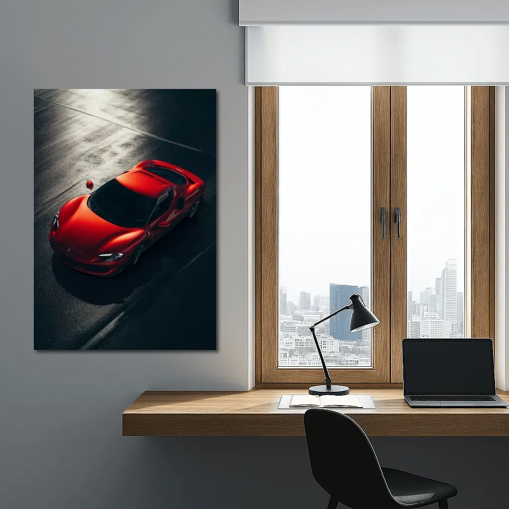 Ferrari 296 GTB Red on Dark Pavement – Wall Art