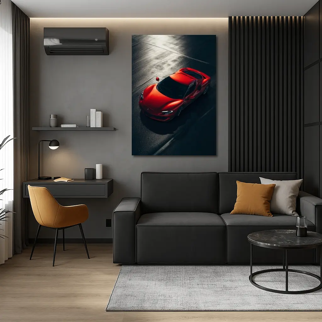 Ferrari 296 GTB Red on Dark Pavement – Wall Art