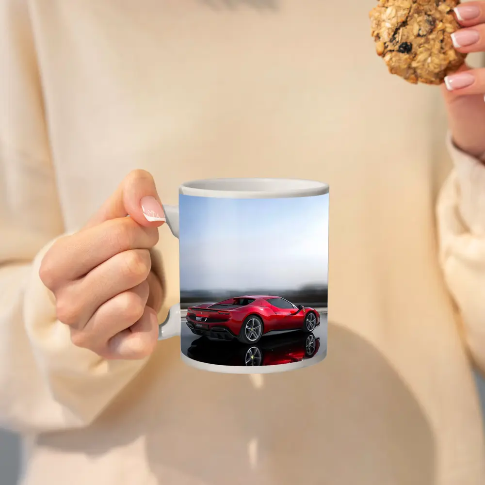 Ferrari 296 GTB Red On Open Road – Mugs