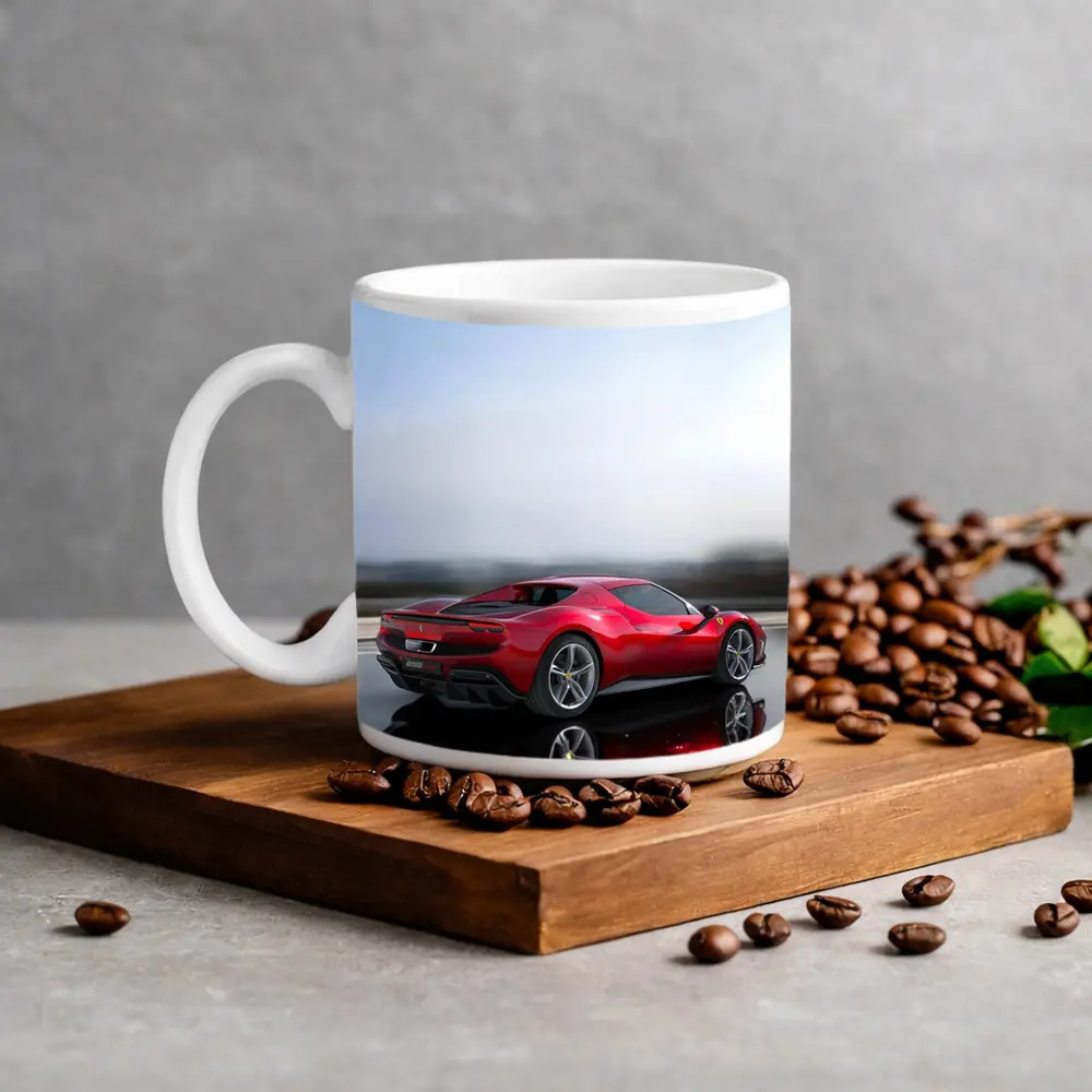 Ferrari 296 GTB Red On Open Road – Mugs
