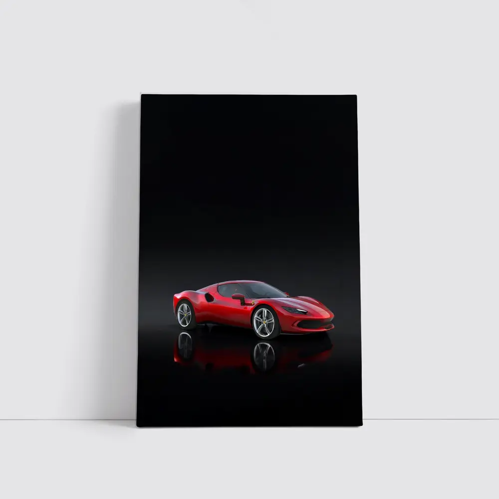 Ferrari 296 GTB Red on Dark Background – Wall Art