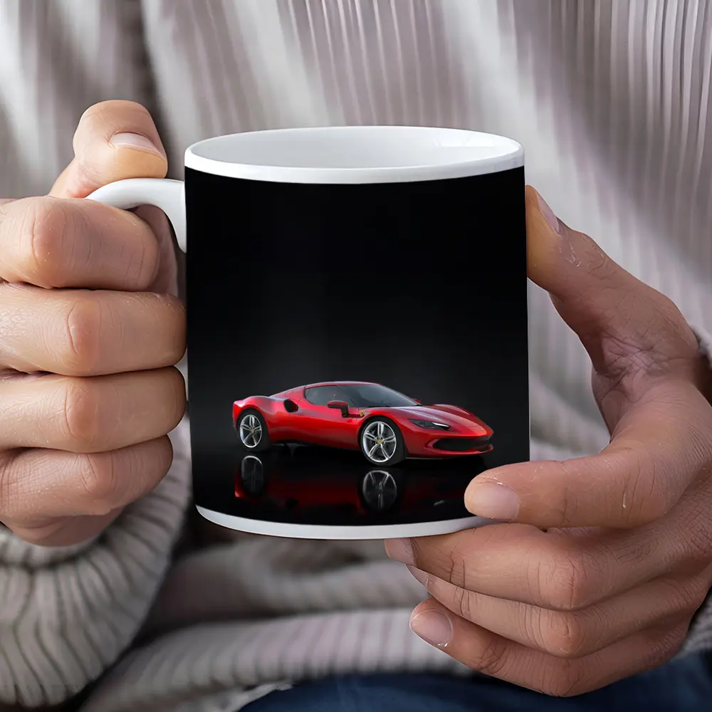 Ferrari 296 GTB Red on Dark Background – Mugs
