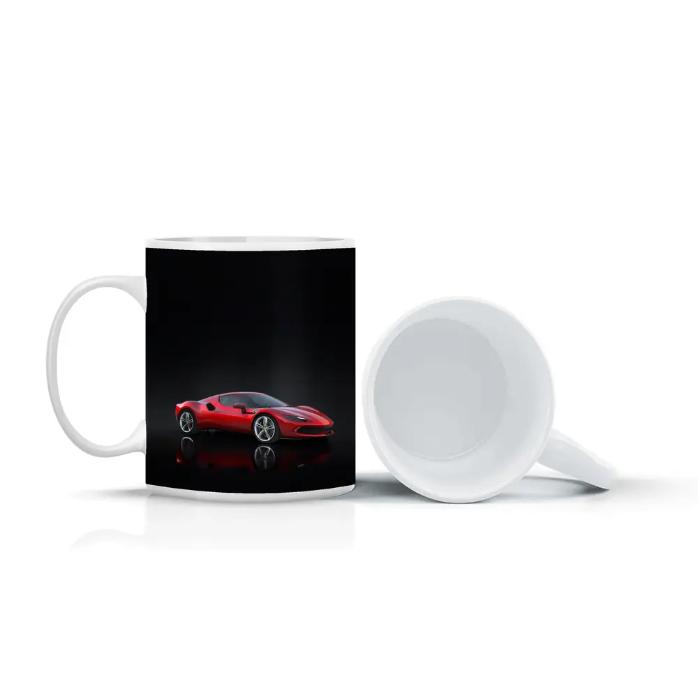 Ferrari 296 GTB Red on Dark Background – Mugs