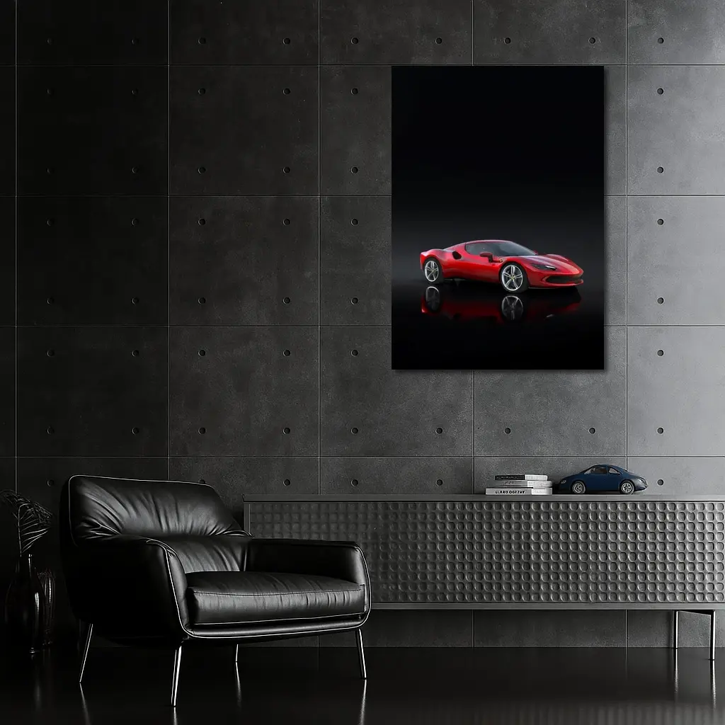 Ferrari 296 GTB Red on Dark Background – Wall Art
