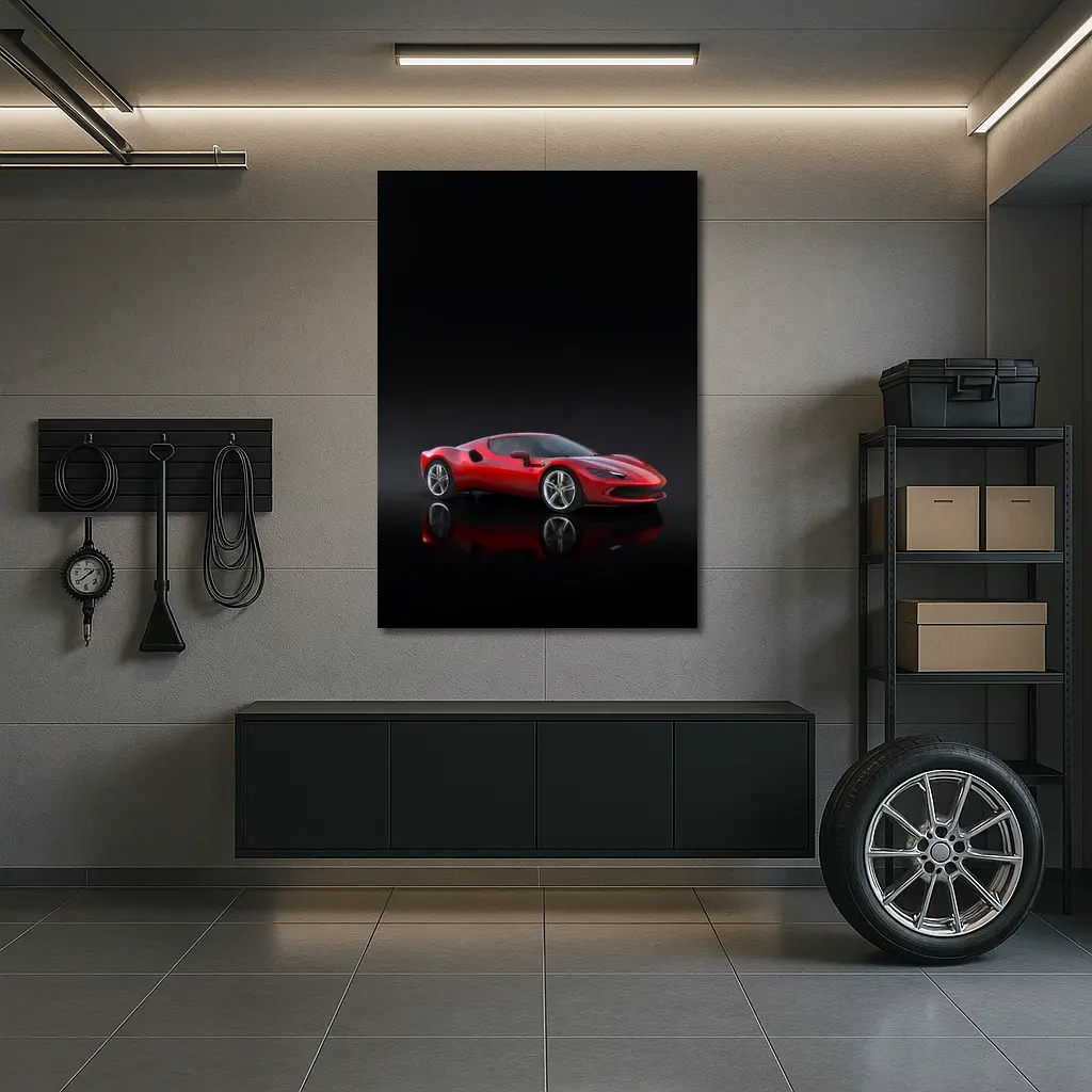 Ferrari 296 GTB Red on Dark Background – Wall Art