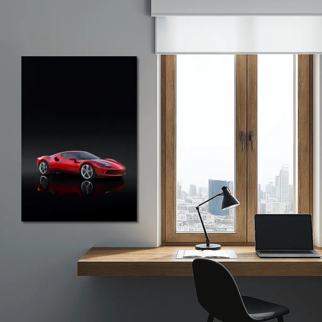 Ferrari 296 GTB Red on Dark Background – Wall Art