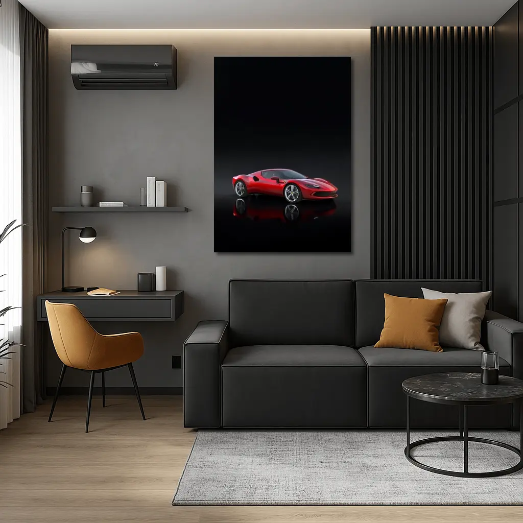 Ferrari 296 GTB Red on Dark Background – Wall Art