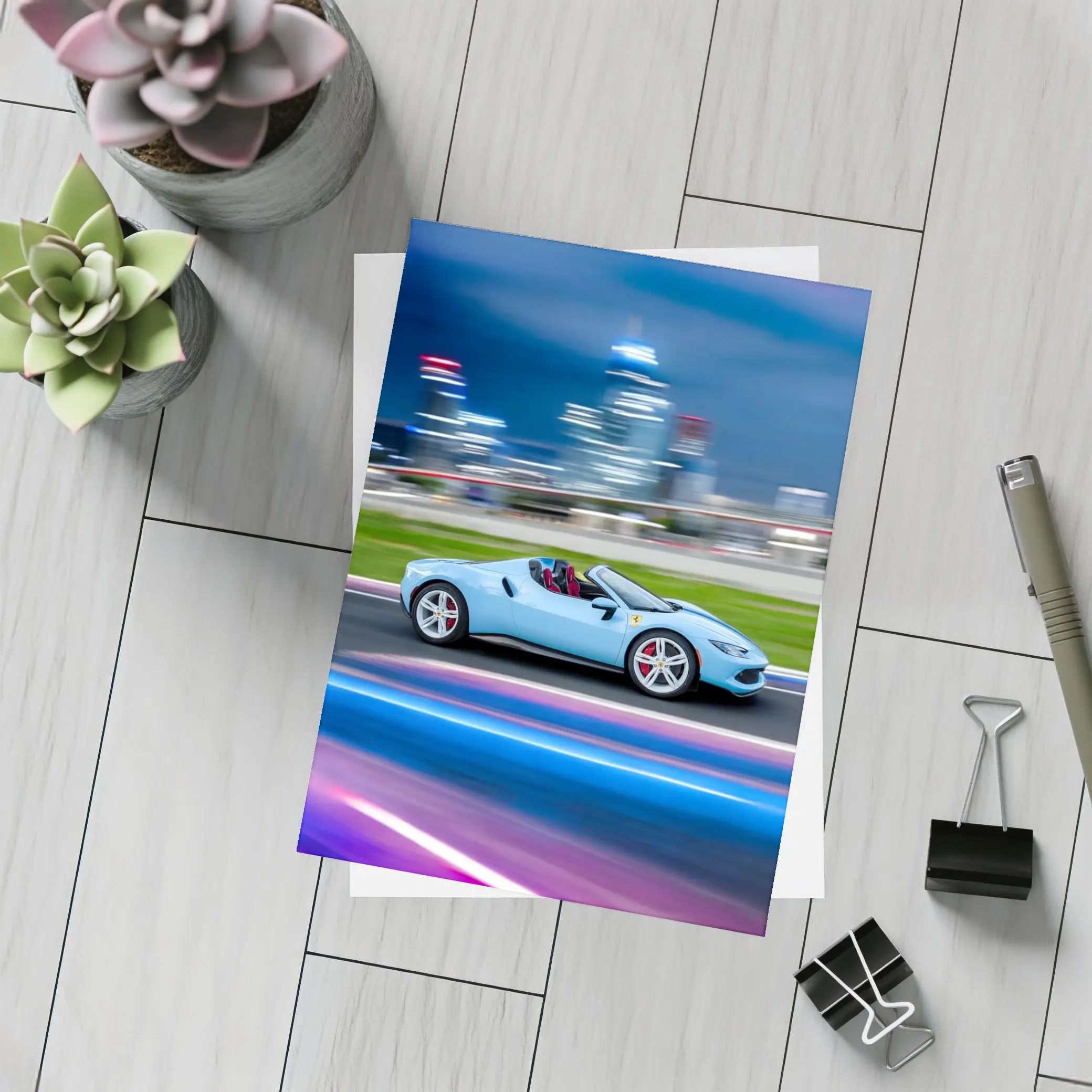 Ferrari 296 GTS Blue City Night Speed – Postcards