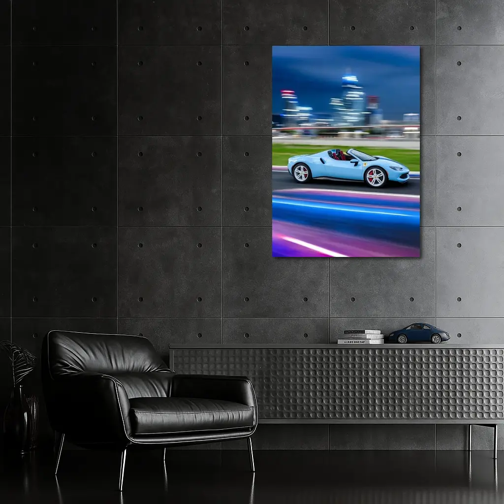Ferrari 296 GTS Blue City Night Speed – Wall Art