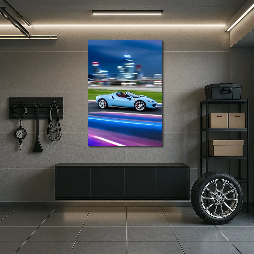 Ferrari 296 GTS Blue City Night Speed – Wall Art