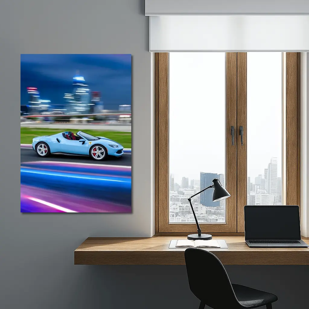 Ferrari 296 GTS Blue City Night Speed – Wall Art