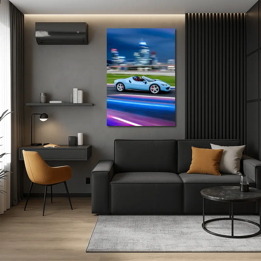 Ferrari 296 GTS Blue City Night Speed – Wall Art