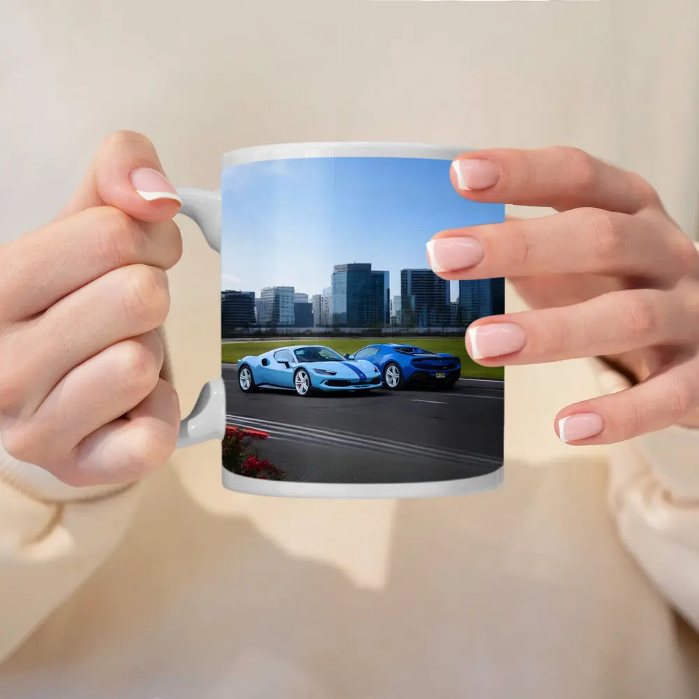 Ferrari 296 GTB Blue Duo City Skyline – Mugs