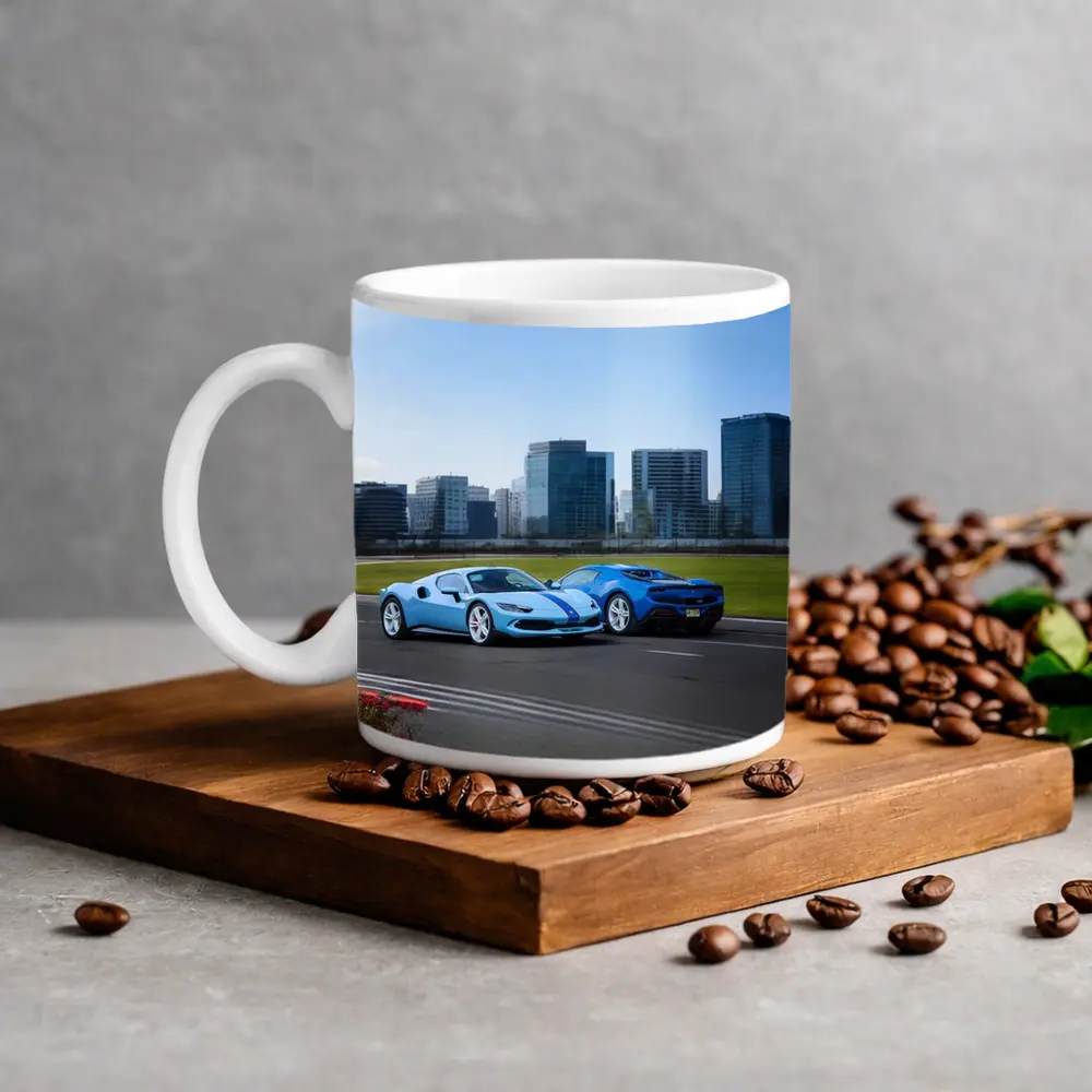 Ferrari 296 GTB Blue Duo City Skyline – Mugs