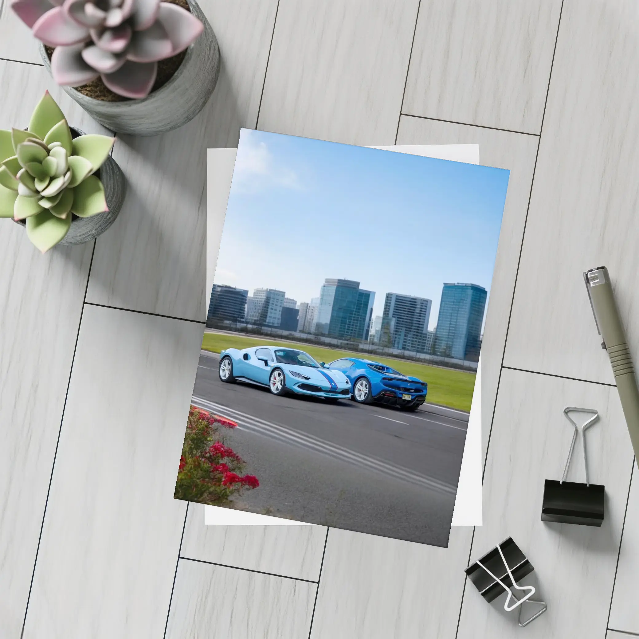 Ferrari 296 GTB Blue Duo City Skyline – Postcards