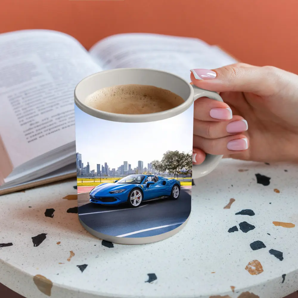 Ferrari 296 GTS Blue City Skyline – Mugs