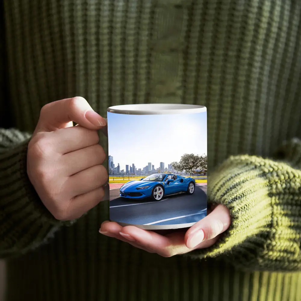 Ferrari 296 GTS Blue City Skyline – Mugs