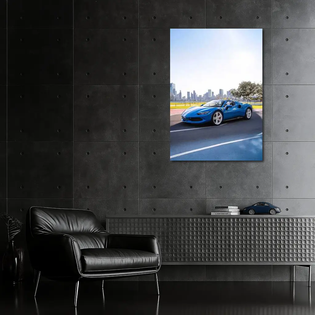 Ferrari 296 GTS Blue City Skyline – Wall Art