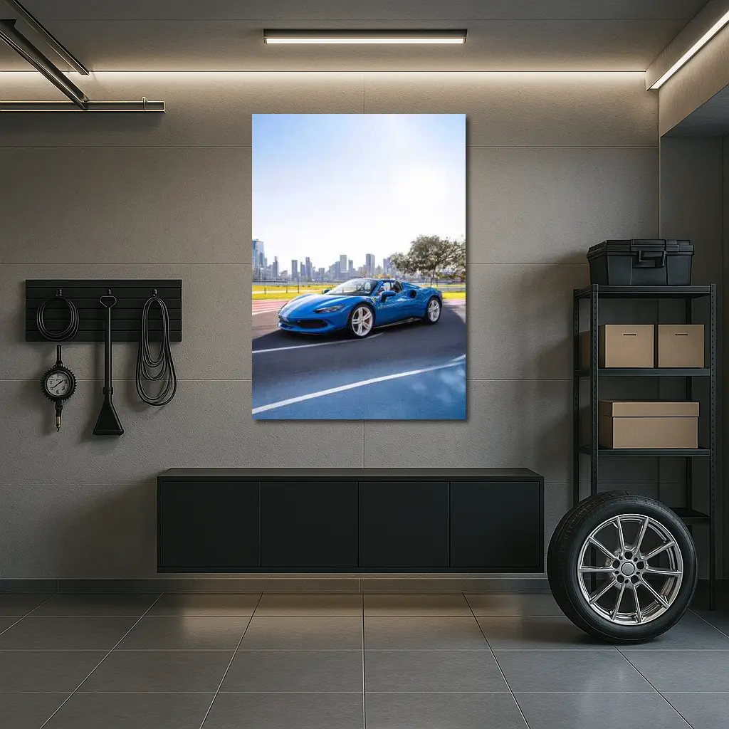 Ferrari 296 GTS Blue City Skyline – Wall Art