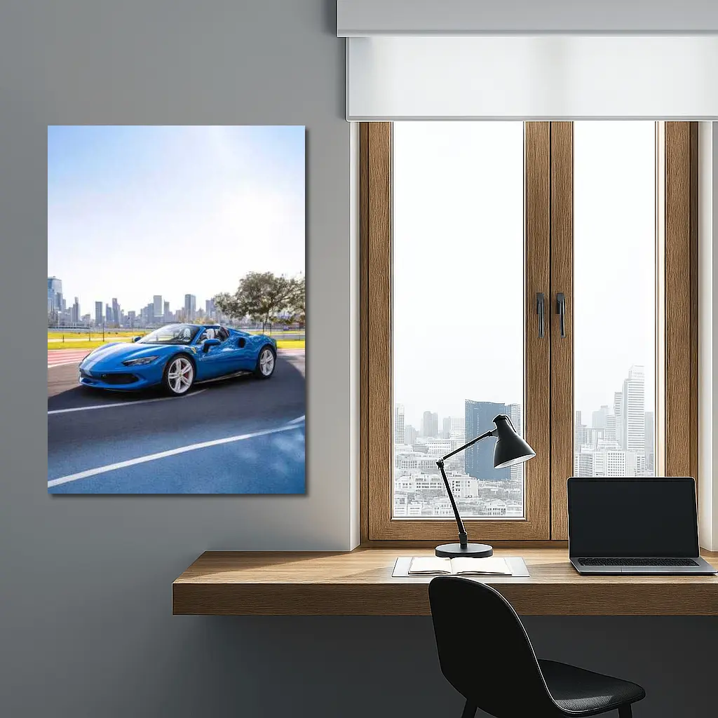 Ferrari 296 GTS Blue City Skyline – Wall Art