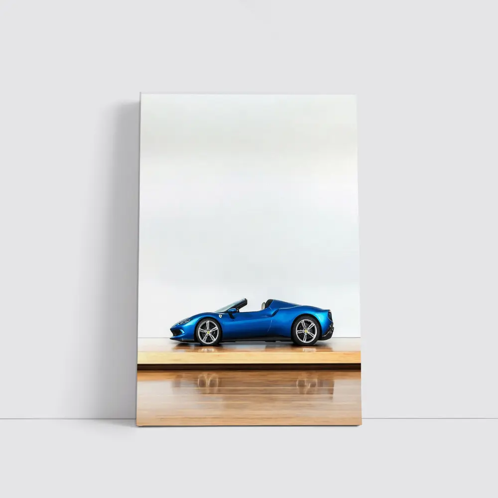 Ferrari 296 GTS Blue on Wooden Parquet – Wall Art