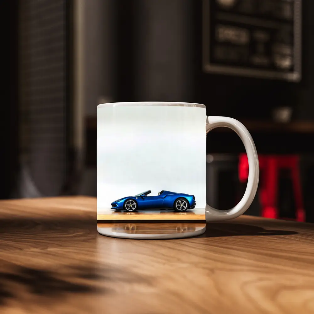 Ferrari 296 GTS Blue on Wooden Parquet – Mugs