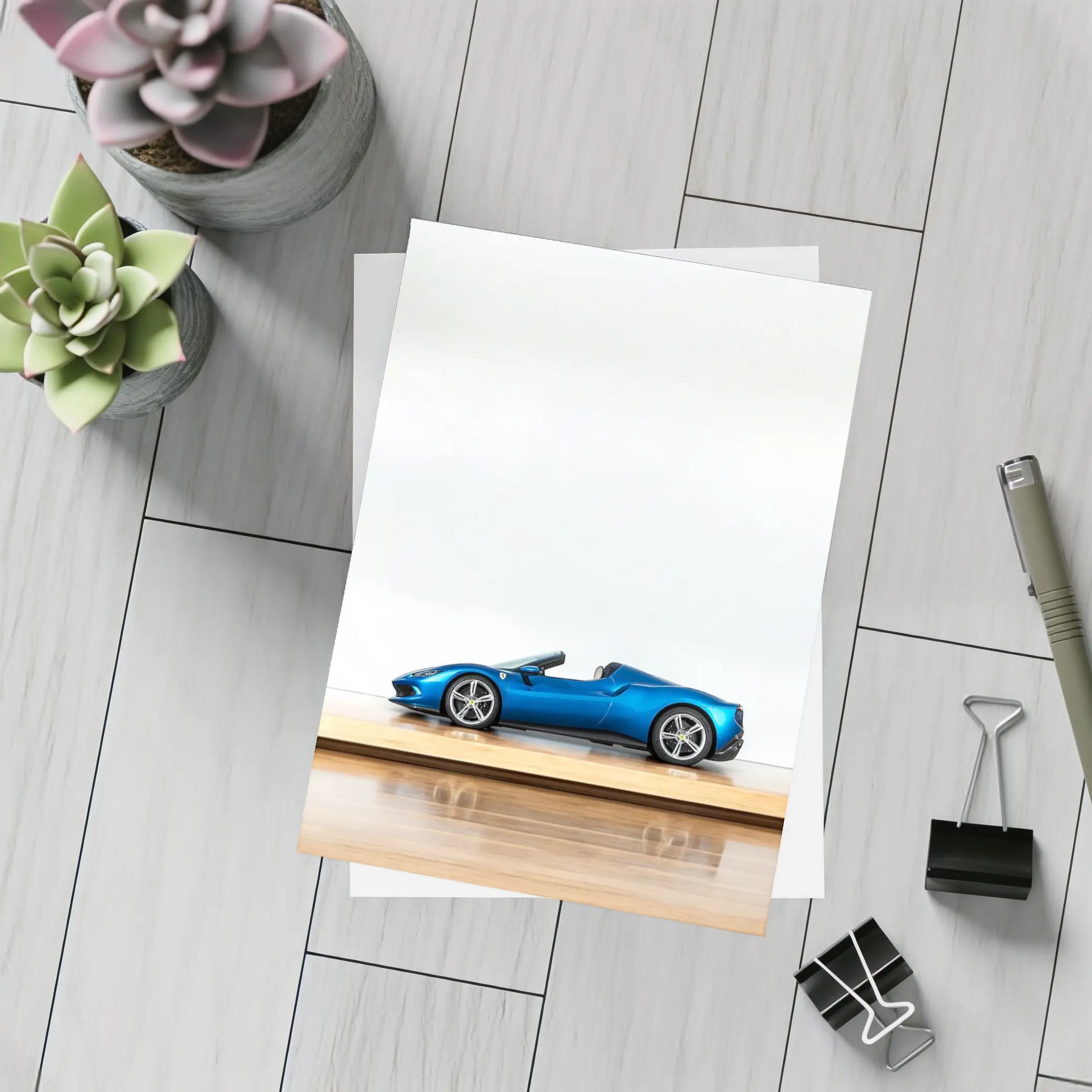 Ferrari 296 GTS Blue on Wooden Parquet – Postcards