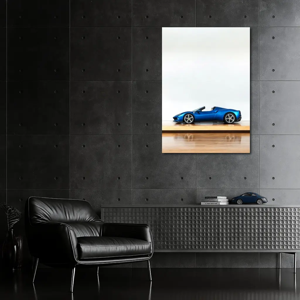 Ferrari 296 GTS Blue on Wooden Parquet – Wall Art