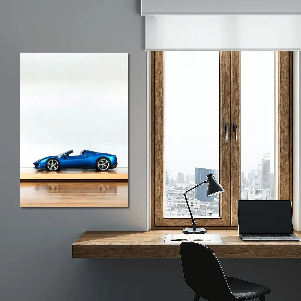 Ferrari 296 GTS Blue on Wooden Parquet – Wall Art