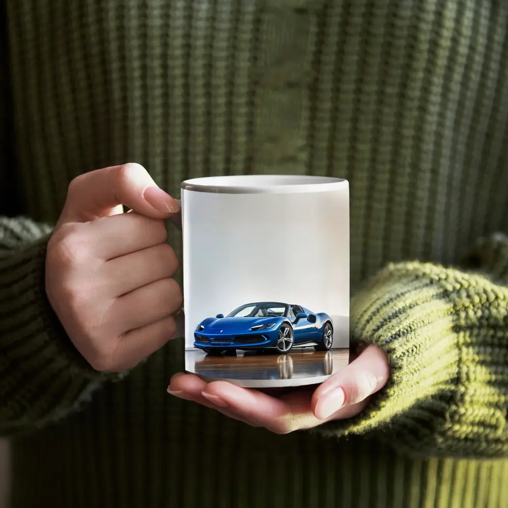 Ferrari 296 GTS Blue Supercar Indoor Setting – Mugs