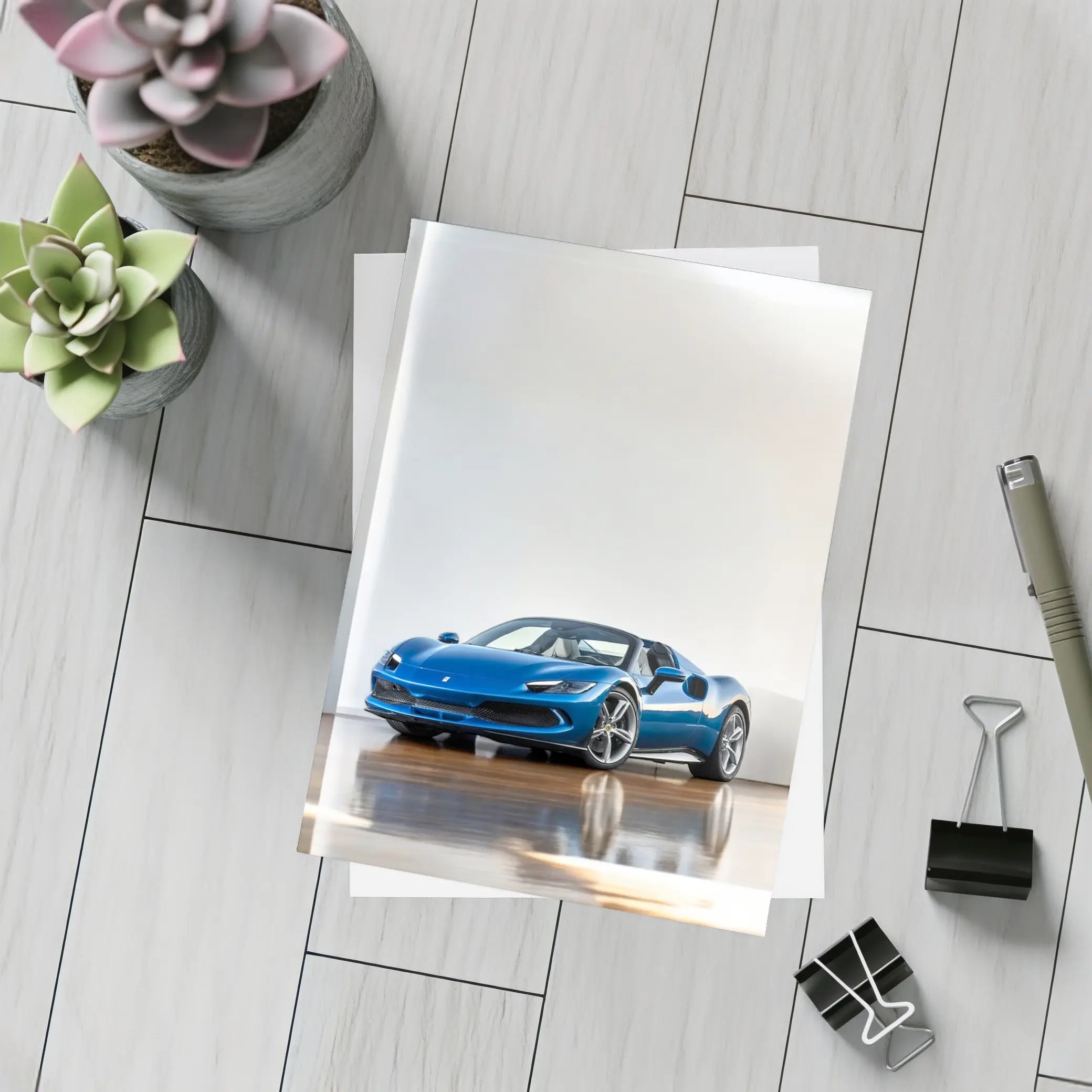 Ferrari 296 GTS Blue Supercar Indoor Setting – Postcards