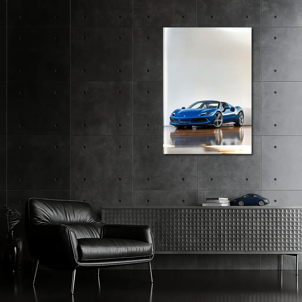 Ferrari 296 GTS Blue Supercar Indoor Setting – Wall Art