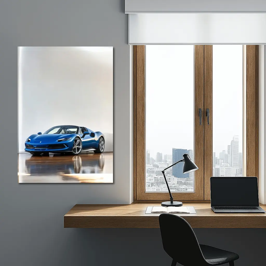 Ferrari 296 GTS Blue Supercar Indoor Setting – Wall Art