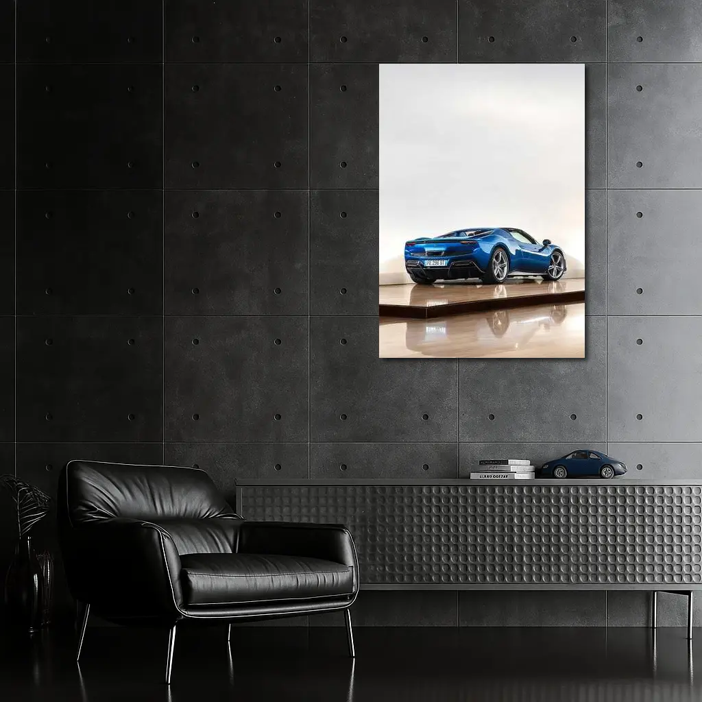 Ferrari 296 GTS Blue Studio Parquet Floor – Wall Art