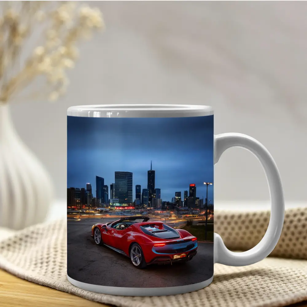 Ferrari 296 GTS Red City Skyline Night – Mugs