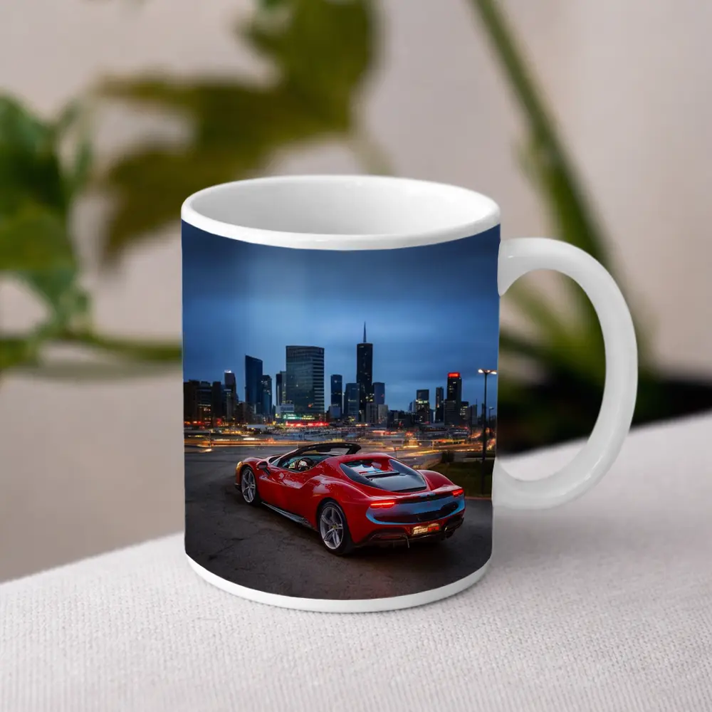 Ferrari 296 GTS Red City Skyline Night – Mugs