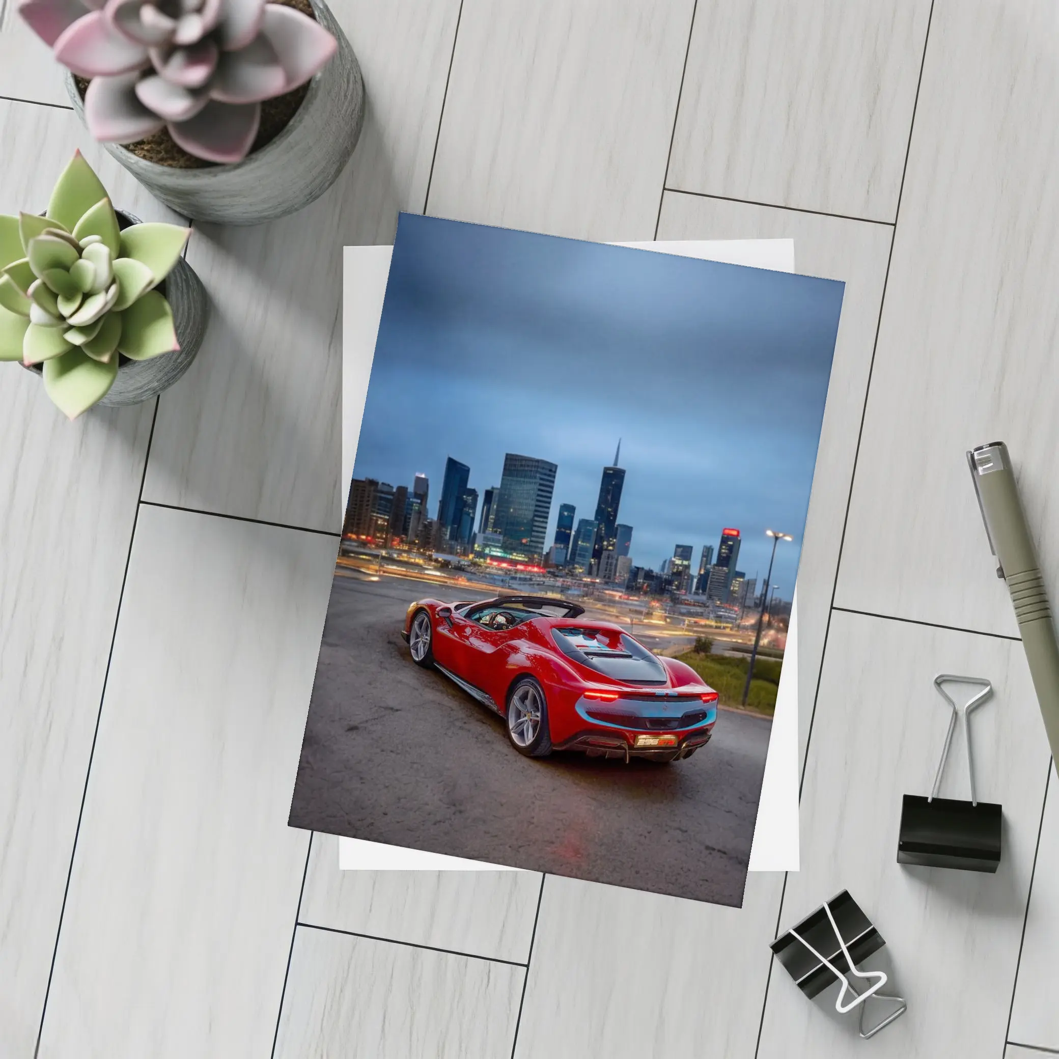Ferrari 296 GTS Red City Skyline Night – Postcards
