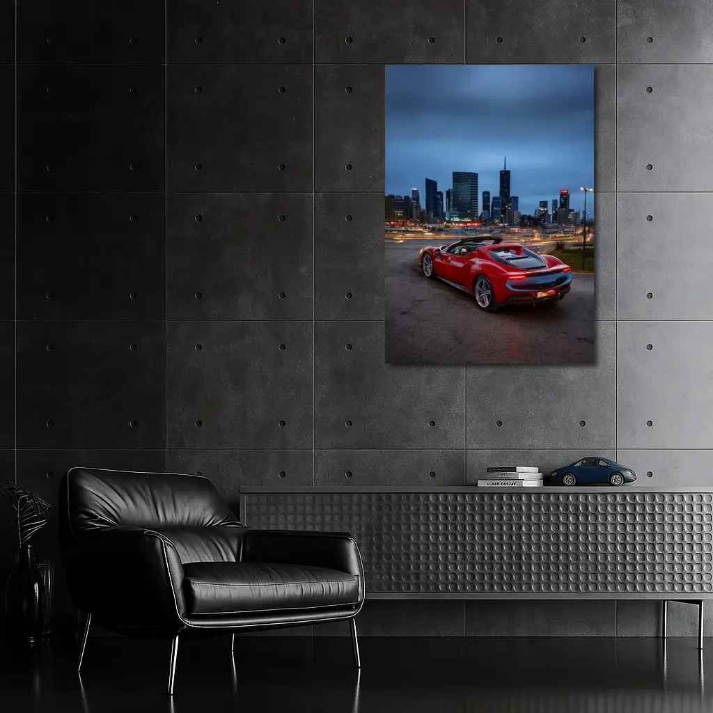 Ferrari 296 GTS Red City Skyline Night – Wall Art
