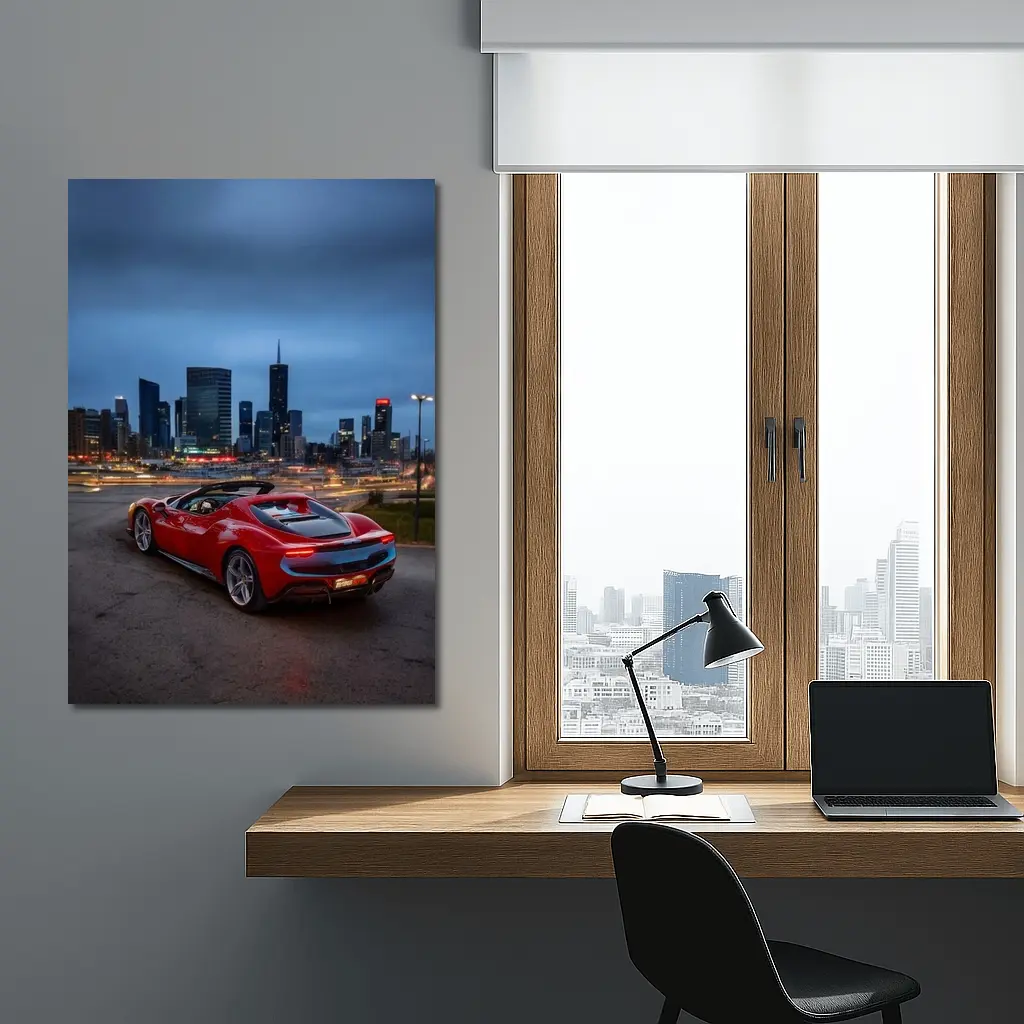 Ferrari 296 GTS Red City Skyline Night – Wall Art